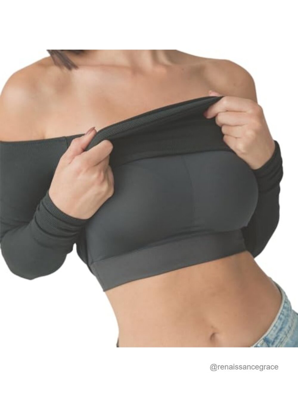 Off Shoulder Brami Tank Top Ribbed Stretch Built-In Padding - Picture 2 of 2